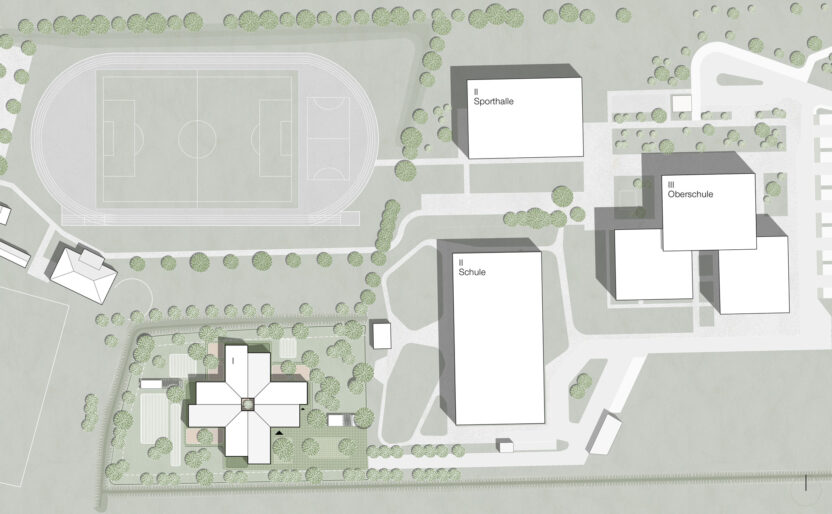 Lageplan des inklusiven Neubaus einer Wohnstätte für behinderte Kinder und Jugendliche in Altlandsberg von ZOOMARCHITEKTEN Berlin